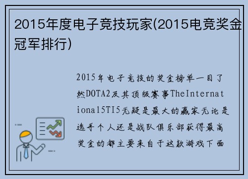 2015年度电子竞技玩家(2015电竞奖金冠军排行)
