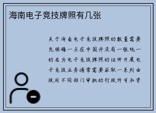 海南电子竞技牌照有几张